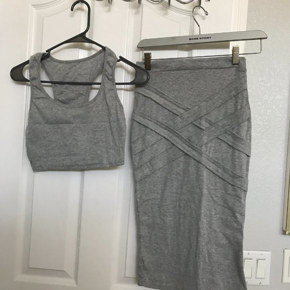 Womens SEXY Crop Top Midi Skirt Outfit. Two Piece Bodycon Bandage Dress. M - Picture 5 of 5